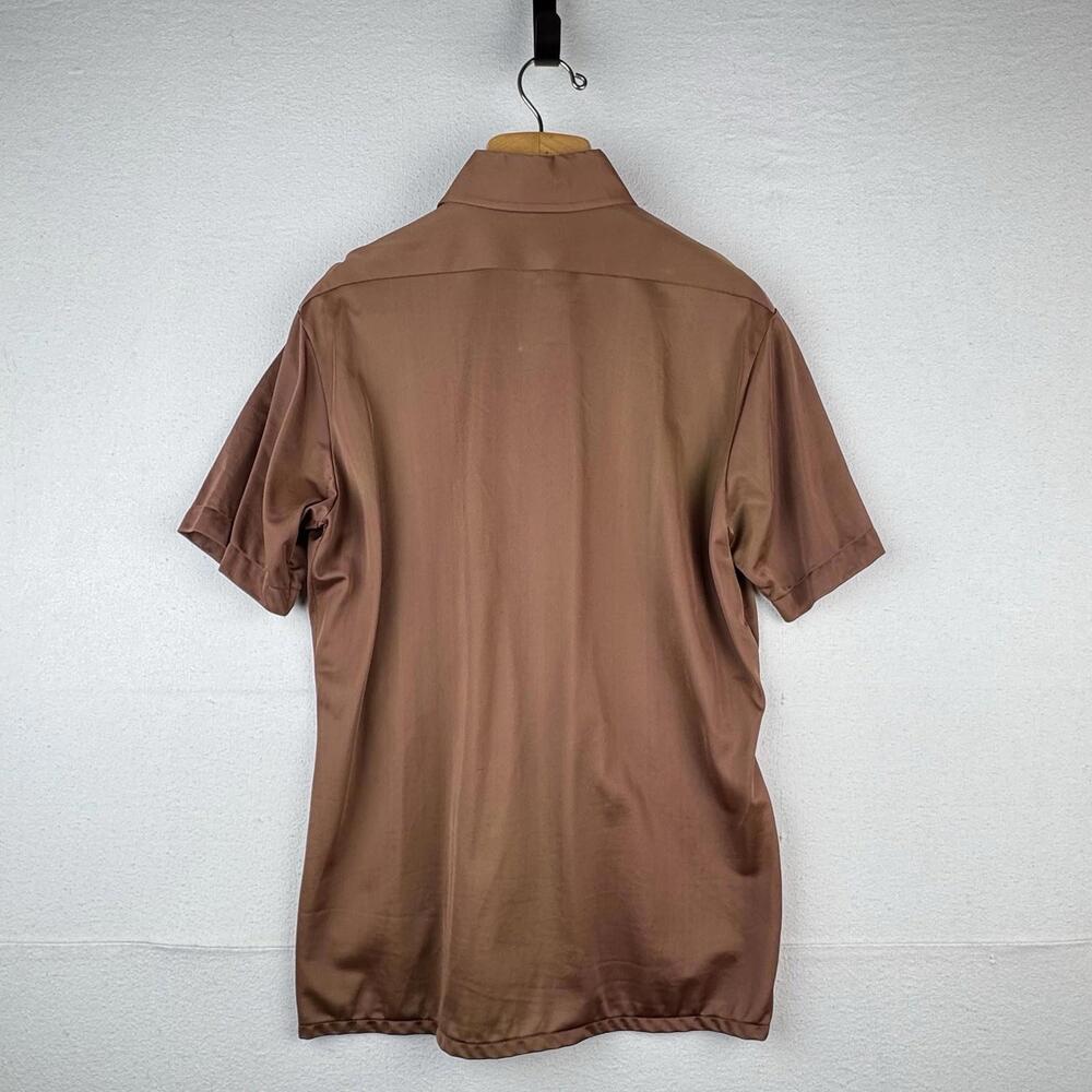 70’s Vintage‎ Bradford Mens Medium Brown Nylon Dagger Collar Shirt - Picture 2 of 9